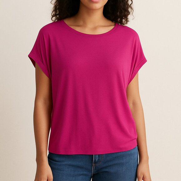 Eileen Fisher Drapey Tencel Blend Tee Magenta Size Large - Picture 1 of 6